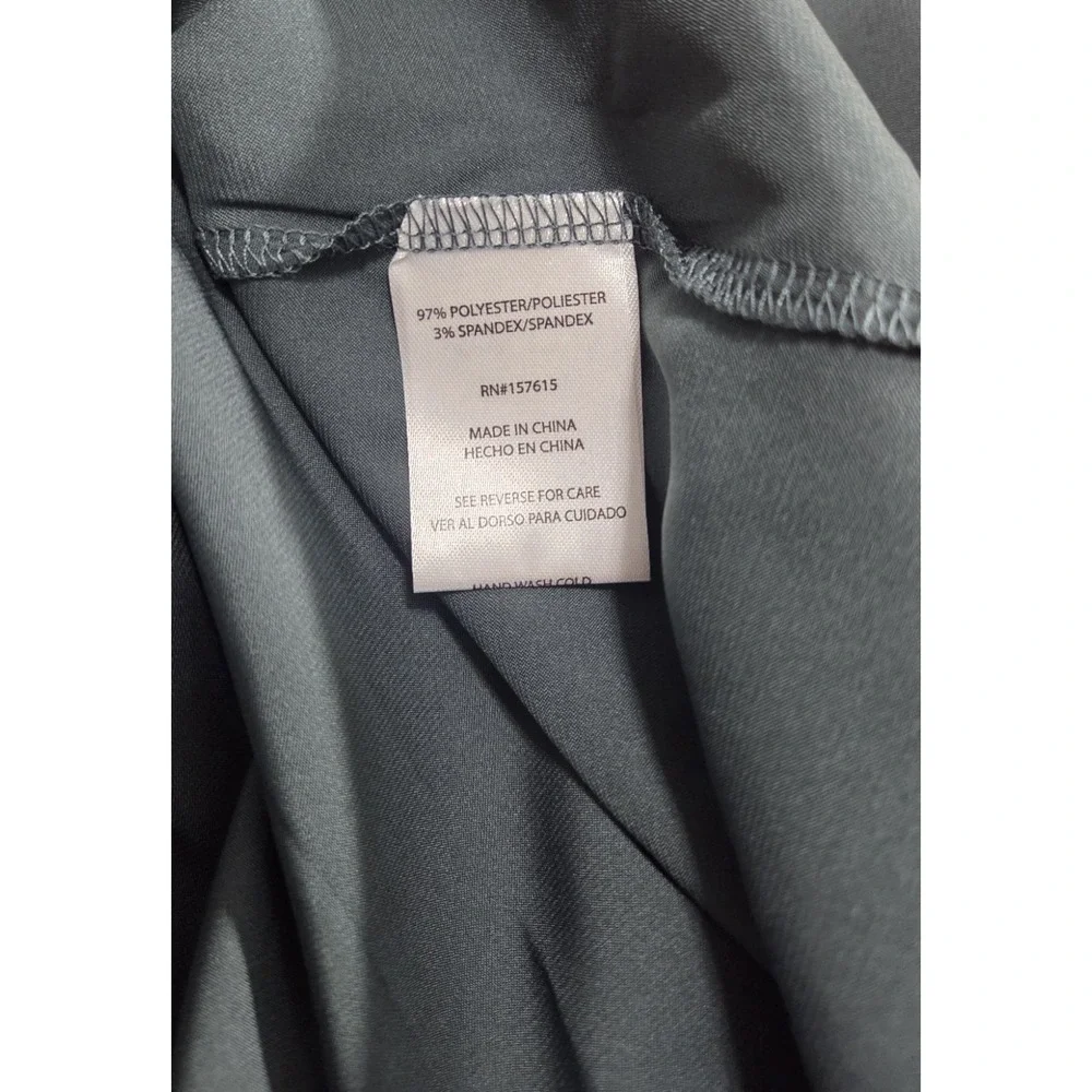 Nicole Miller Emerald Green Satin Wrap Dress Ruffled Hem Flutter Sleeve Size M/L - Picture 8 of 8
